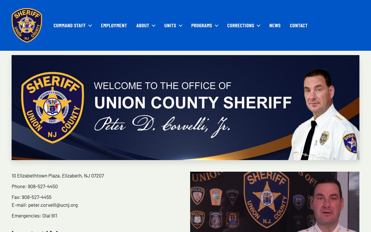 Union County Sheriff page for Elizabeth warrant records