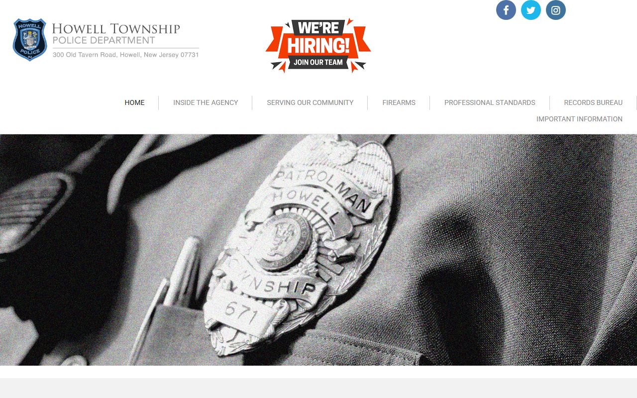 Howell Township Police Department website showing warrant records and public safety resources