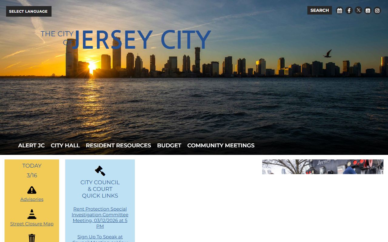 Jersey City official website showing Jersey City warrant records information