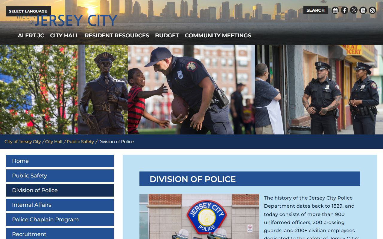 Jersey City Police Department page for Jersey City warrant records