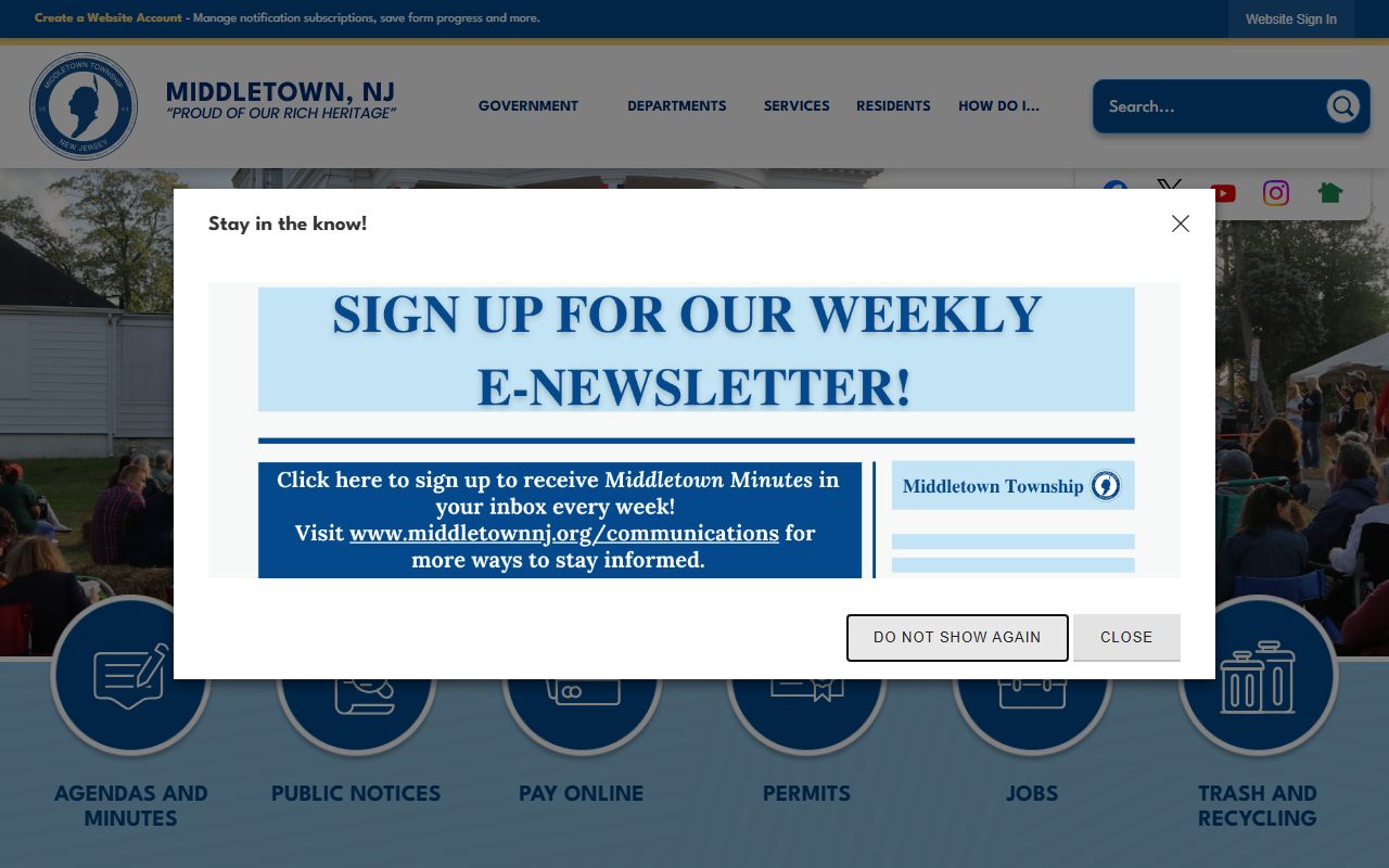 Middletown Township official website with warrant records resources