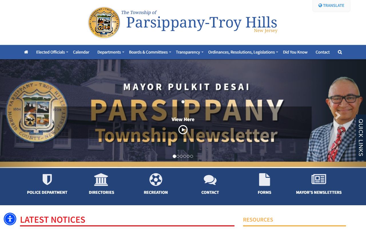 Parsippany-Troy Hills Township official website with resources for warrant records
