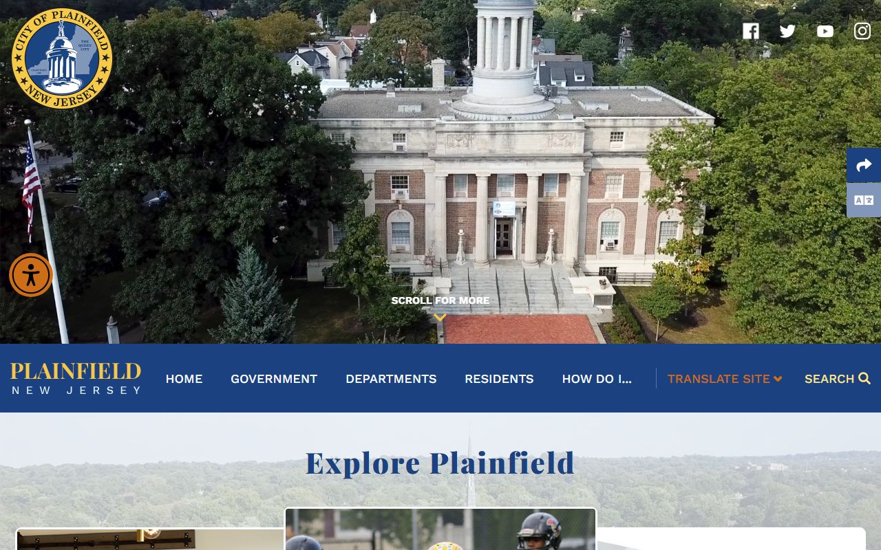 Plainfield city official website showing police and warrant records resources