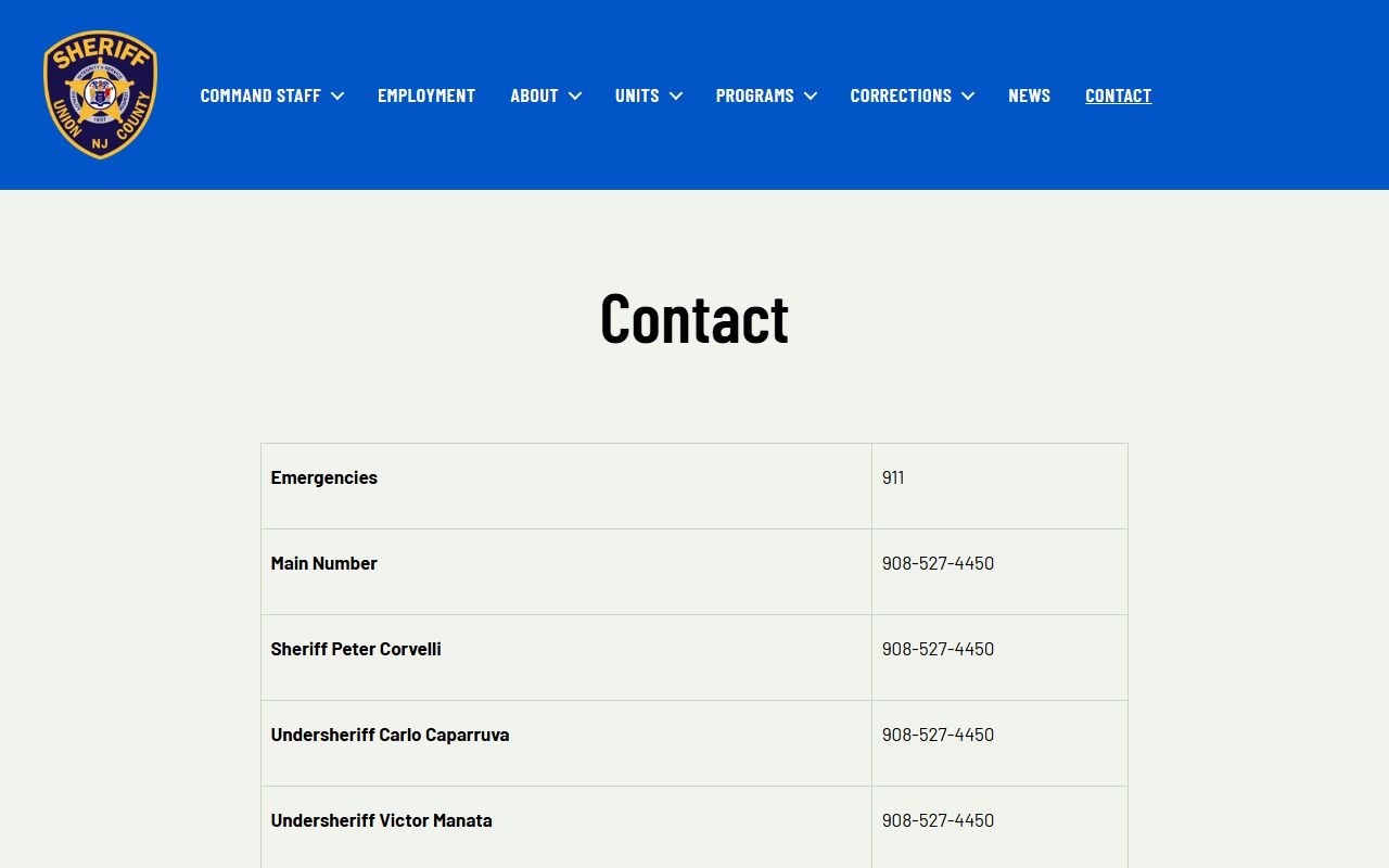 Union County Sheriff contact page for Union Township warrant records