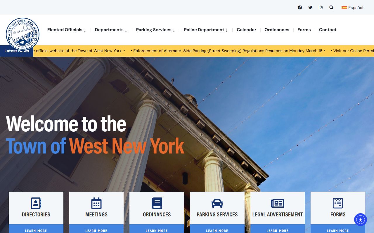 West New York official website showing police and warrant records resources