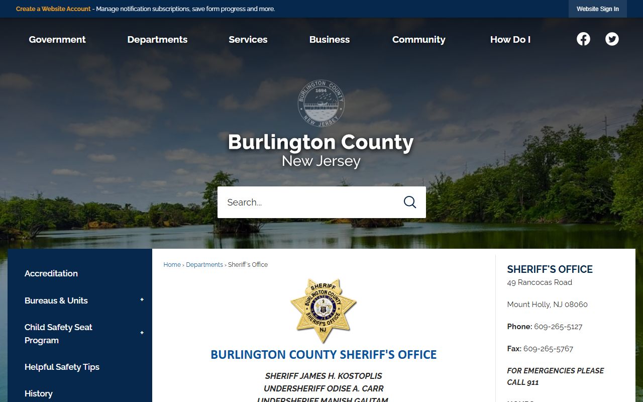 Burlington County Sheriff's Office website for Burlington County warrant records