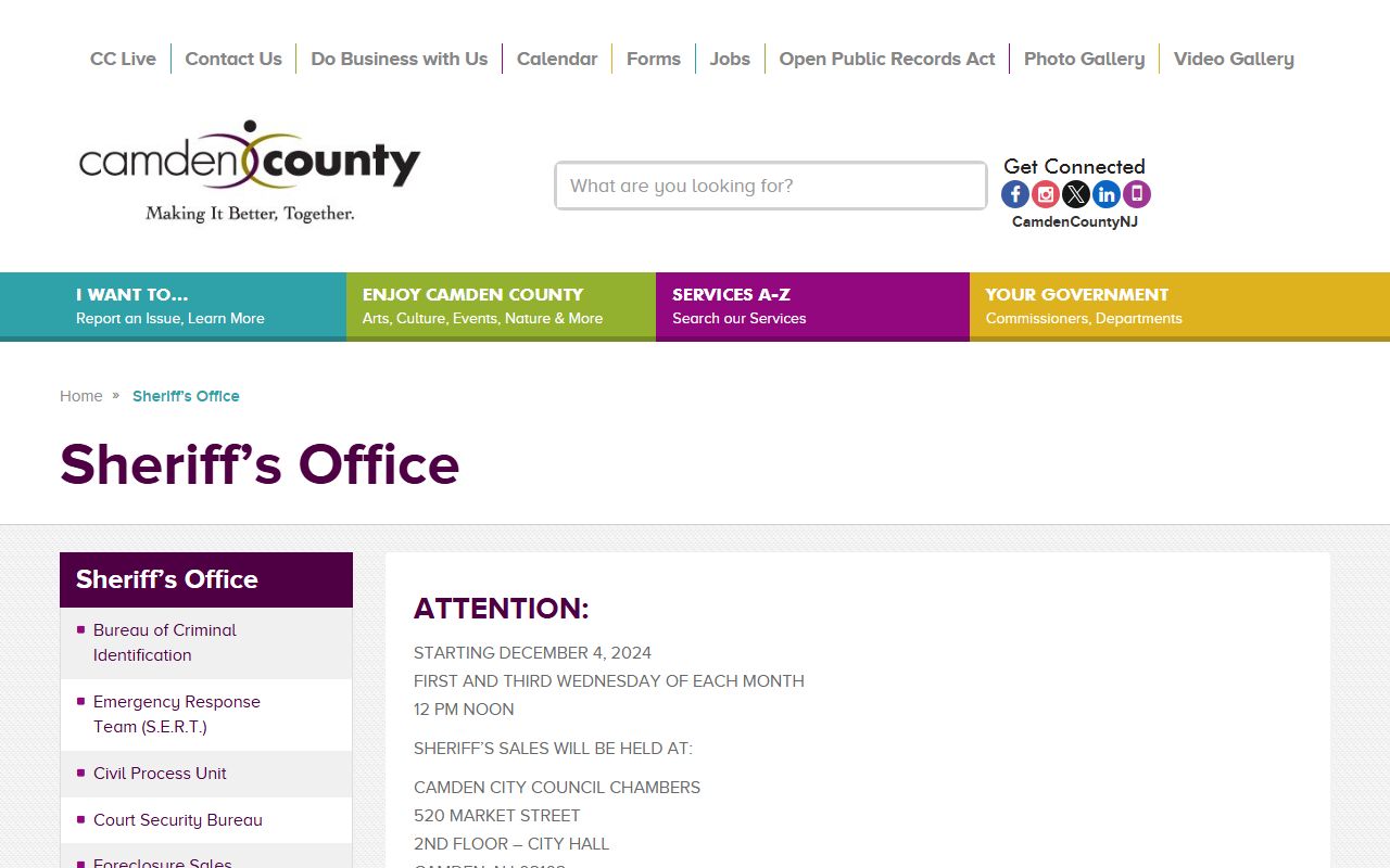 Camden County Sheriff's Office website for Camden County warrant records
