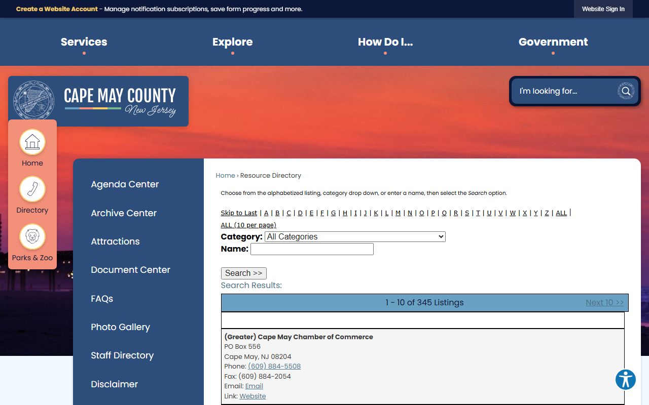 Cape May County Clerk's Office website for Cape May County warrant records