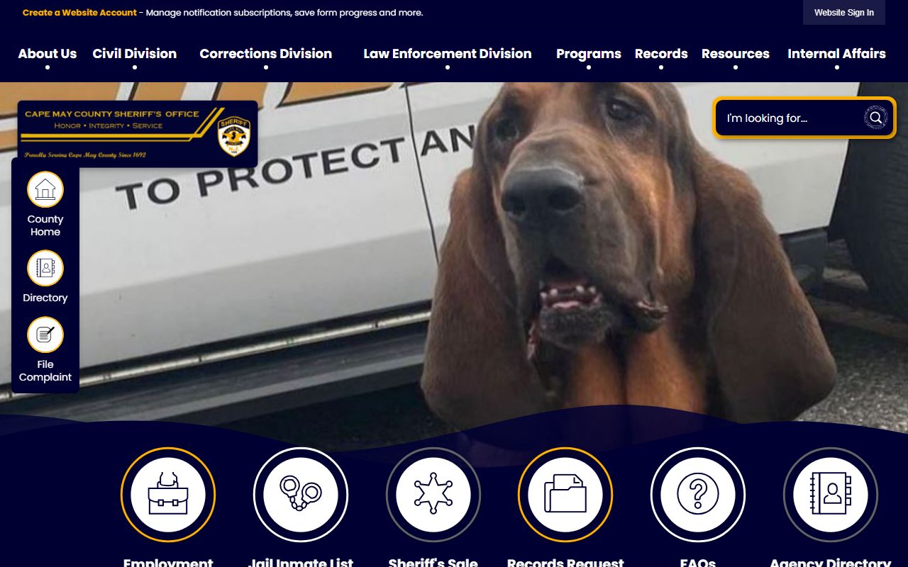 Cape May County Sheriff's Office website for Cape May County warrant records