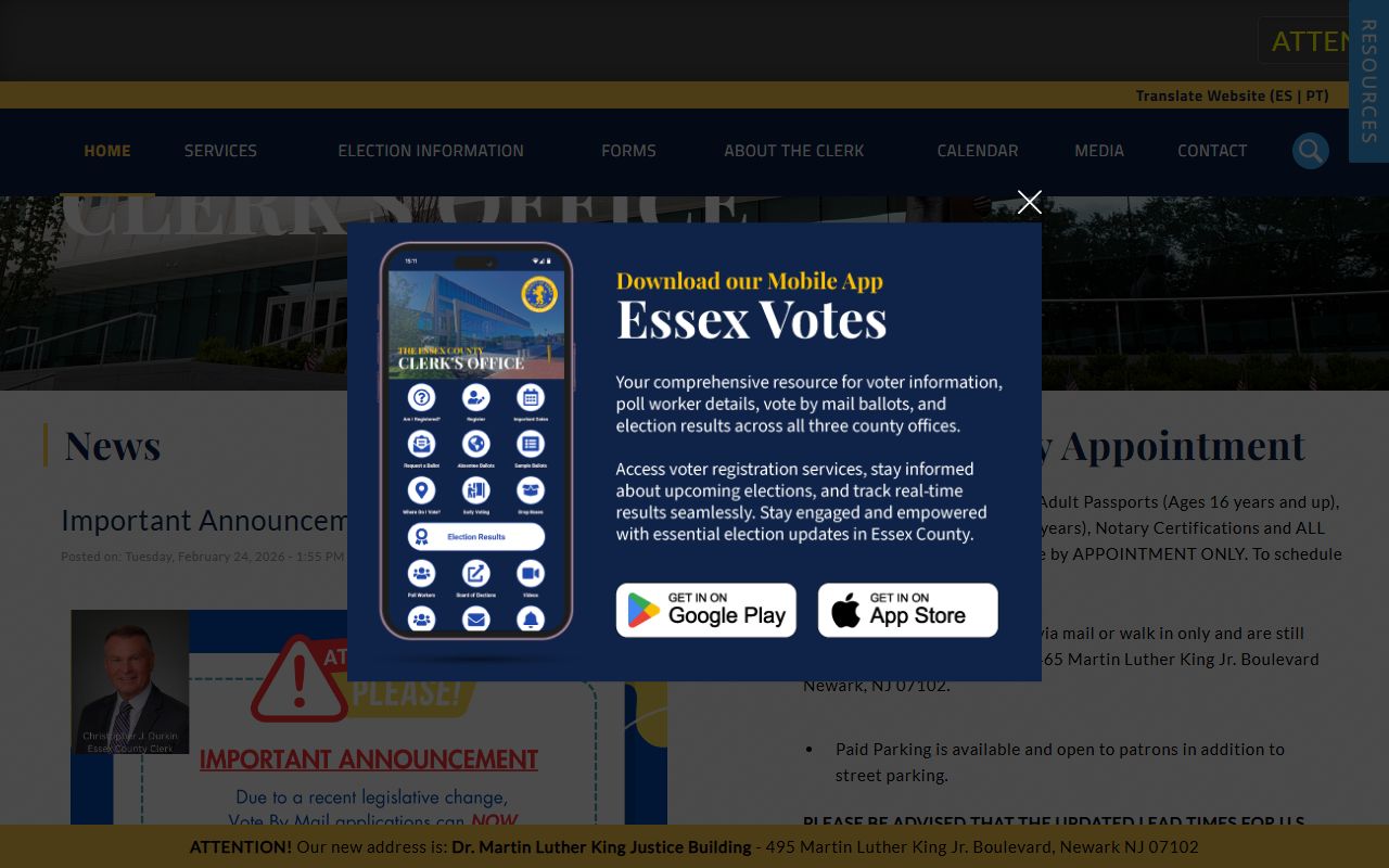 Essex County Clerk's Office website for Essex County warrant records