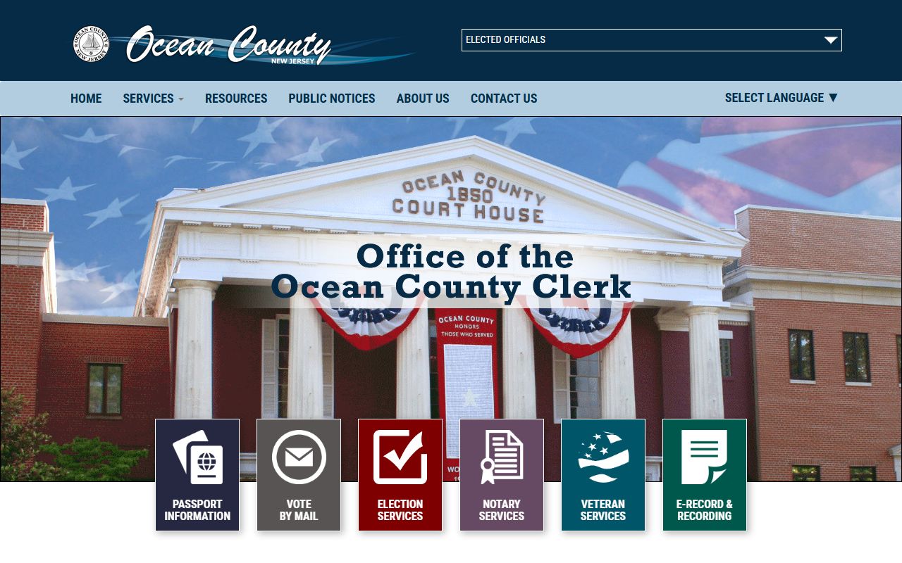 Ocean County Clerk Office website for court and warrant records