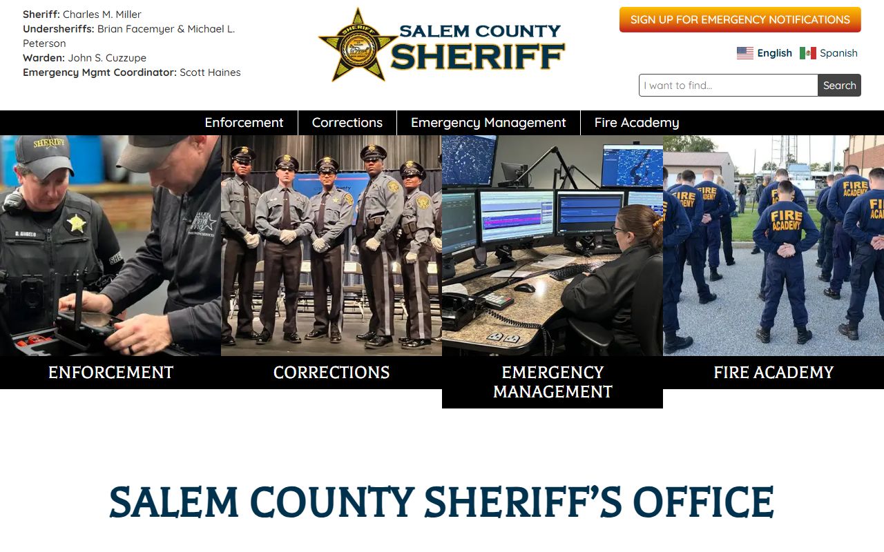 Salem County Sheriff Office website for warrant records and fugitive information