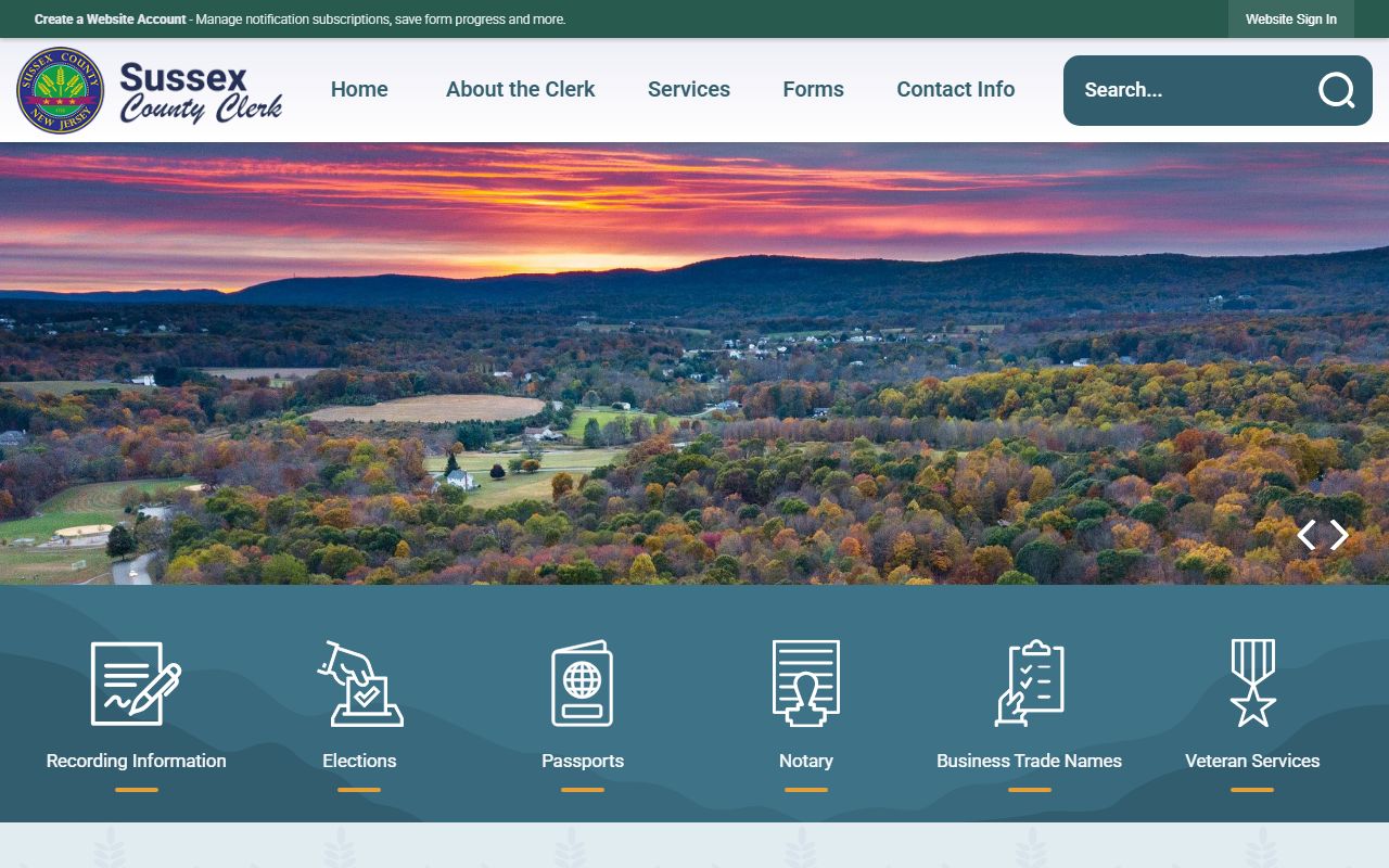 Sussex County Clerk Office website for public records and court documents