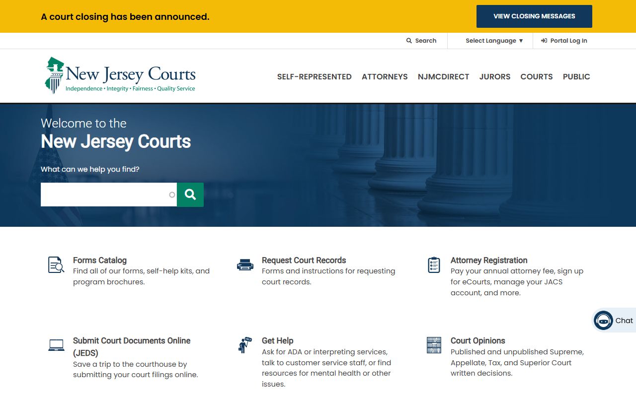 New Jersey Judiciary official website for court and warrant records